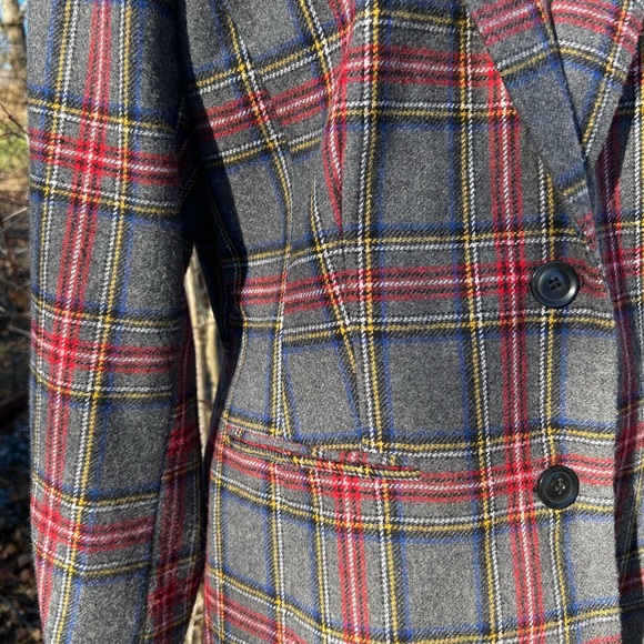 🦊Vintage Chadwick’s Boston Grey/Red Plaid Wool BlazerJacket Sz14P Holiday Ready - Picture 2 of 12